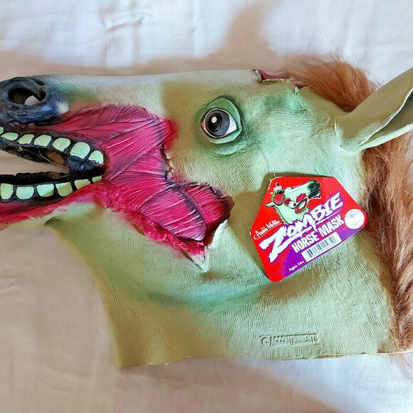 ZOMBIE Bloody HORSE MASK Halloween horror Archie McPhee Costume 14+ Adult NEW - Picture 1 of 7